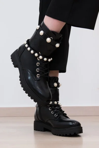 Ankle Boot with Pearls Black