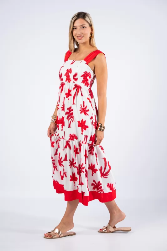 Φόρεμα Αμάνικο Φοίνικες Κόκκινο-Λευκό