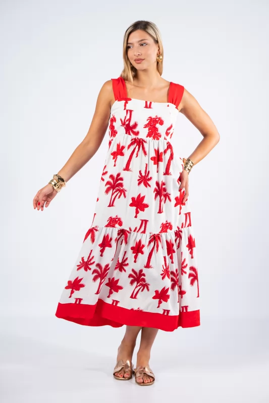 Φόρεμα Αμάνικο Φοίνικες Κόκκινο-Λευκό