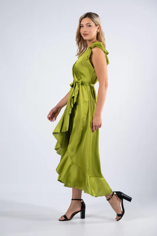 Φόρεμα Ασύμμετρο Βολάν Lime