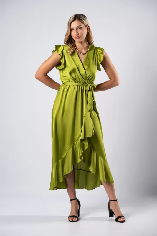 Φόρεμα Ασύμμετρο Βολάν Lime