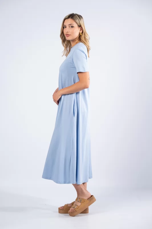 Φόρεμα Cotton Basic Γαλάζιο
