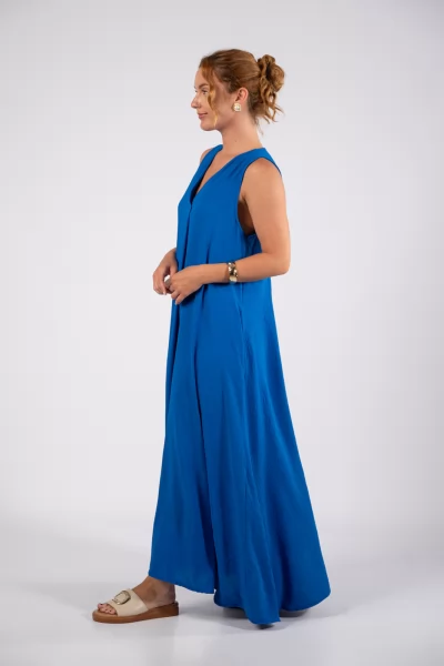 Φόρεμα Crep Αμάνικο Μπλε Ρουά