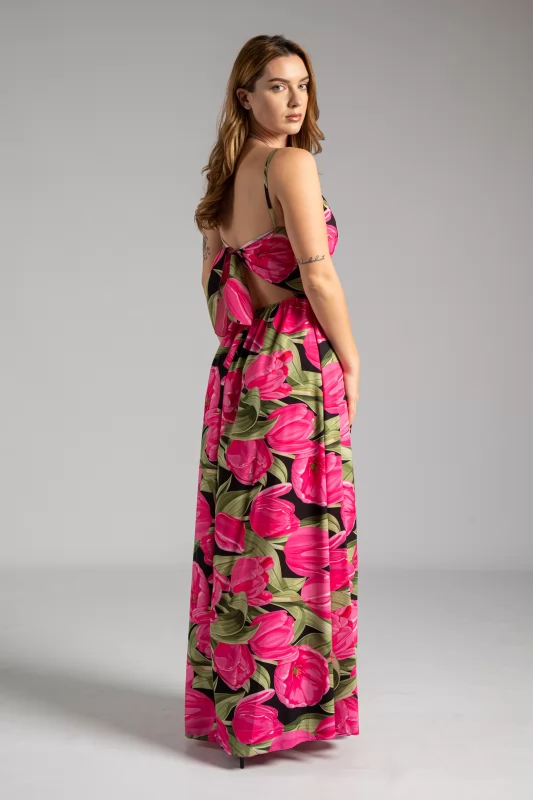 Dress Binding Back Roses Fuchsia-Black