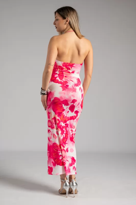 Dress Backless Floral Fuchsia