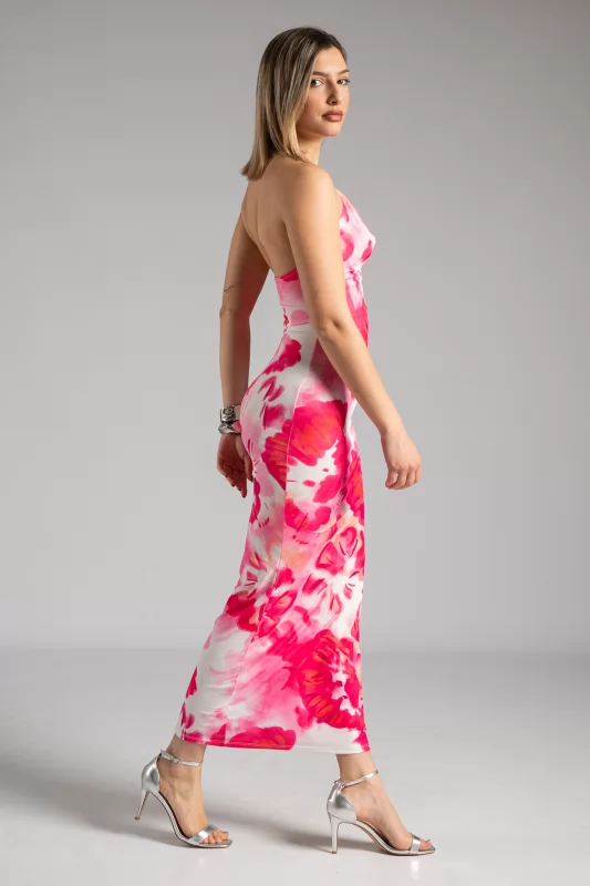 Dress Backless Floral Fuchsia