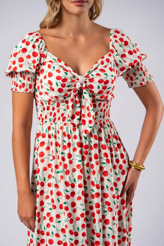 Dress Bow Cherries White