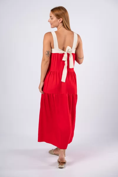 Φόρεμα Φιόγκος Μπεζ-Κόκκινο