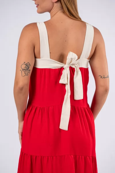 Φόρεμα Φιόγκος Μπεζ-Κόκκινο