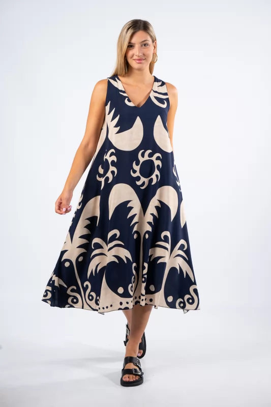 Dress Phoenix Cream-Navy Blue