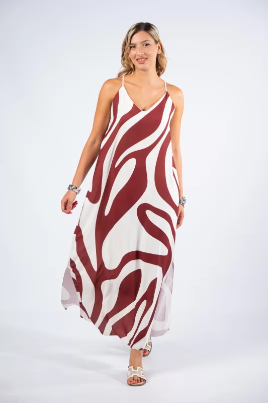 Dress Maxi Genna Burgundy-White