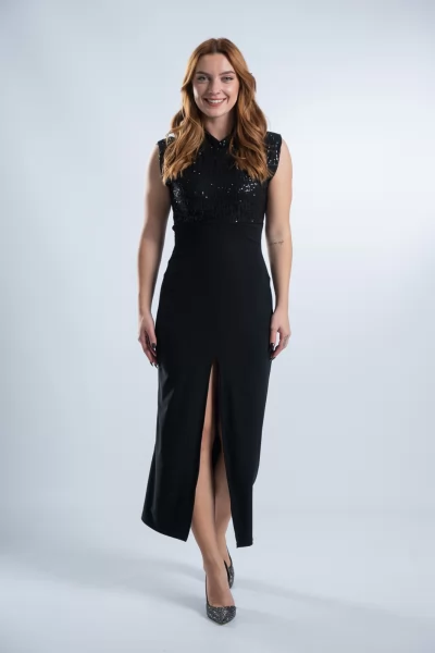 Dress Half Sequins Black