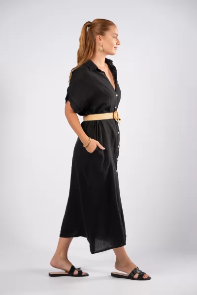 Φόρεμα Λινό Σεμιζιέ Μαύρο