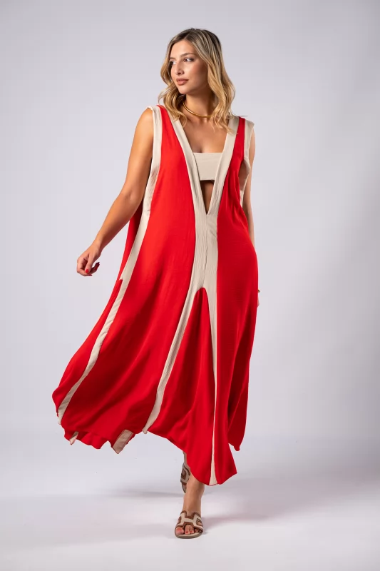Φόρεμα Maxi Cream-Κόκκινο