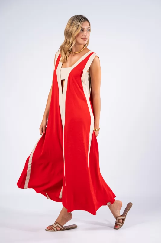 Φόρεμα Maxi Cream-Κόκκινο