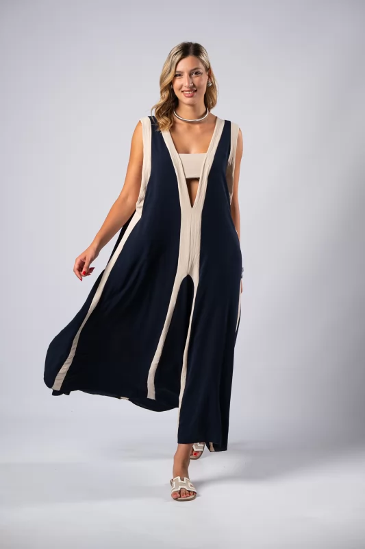 Φόρεμα Maxi Cream-Navy