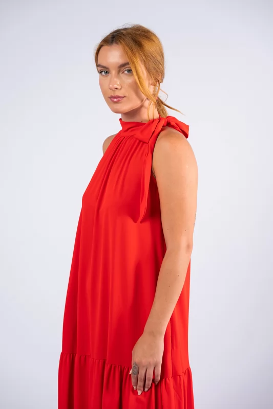 Φόρεμα Maxi Δέσιμο Κόκκινο