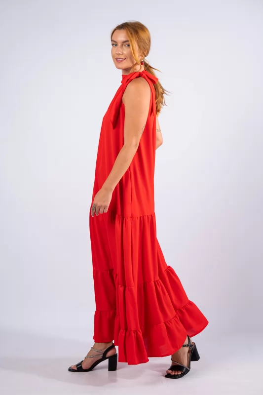 Φόρεμα Maxi Δέσιμο Κόκκινο