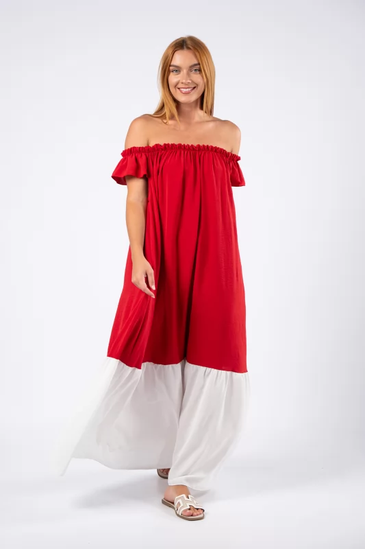Φόρεμα Maxi Λευκό-Κόκκινο