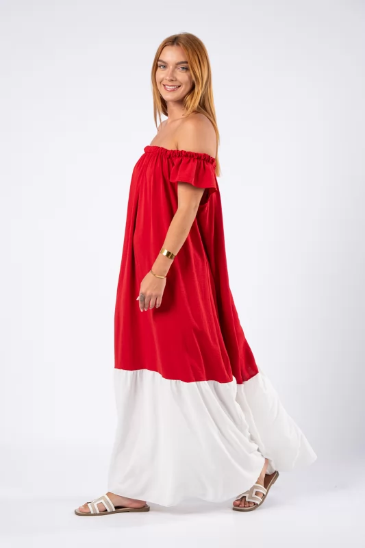 Φόρεμα Maxi Λευκό-Κόκκινο
