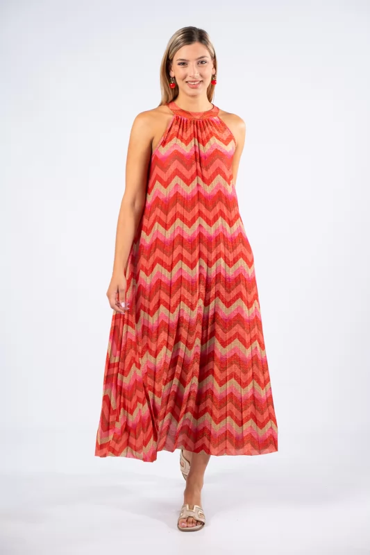 Dress Maxi Lurex Red-Pink