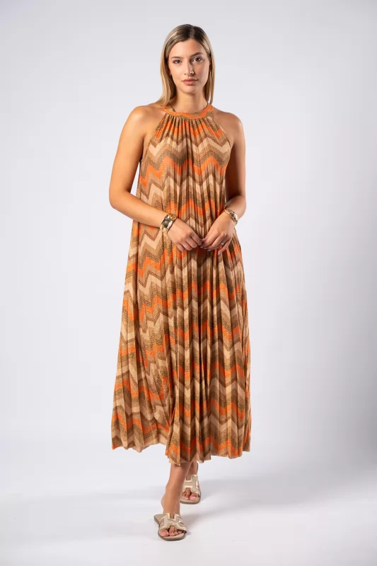 Φόρεμα Maxi Lurex Μόκα-Copper