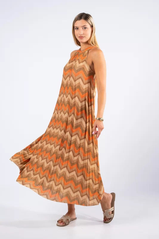 Φόρεμα Maxi Lurex Μόκα-Copper