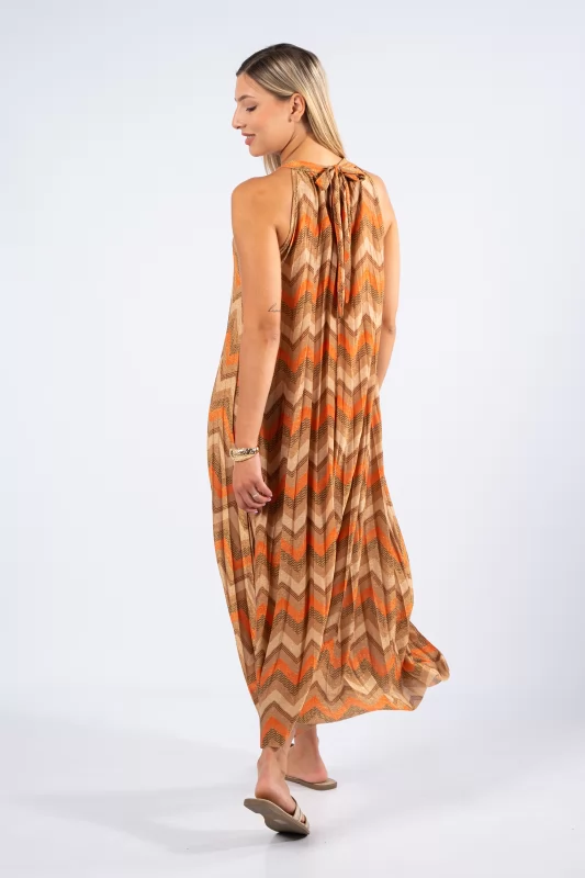 Φόρεμα Maxi Lurex Μόκα-Copper