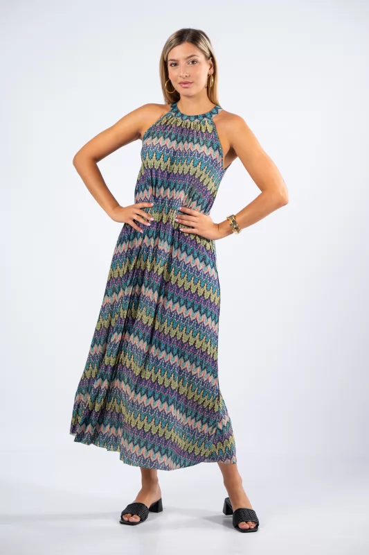 Dress maxi Lurex Multicolor-Blue