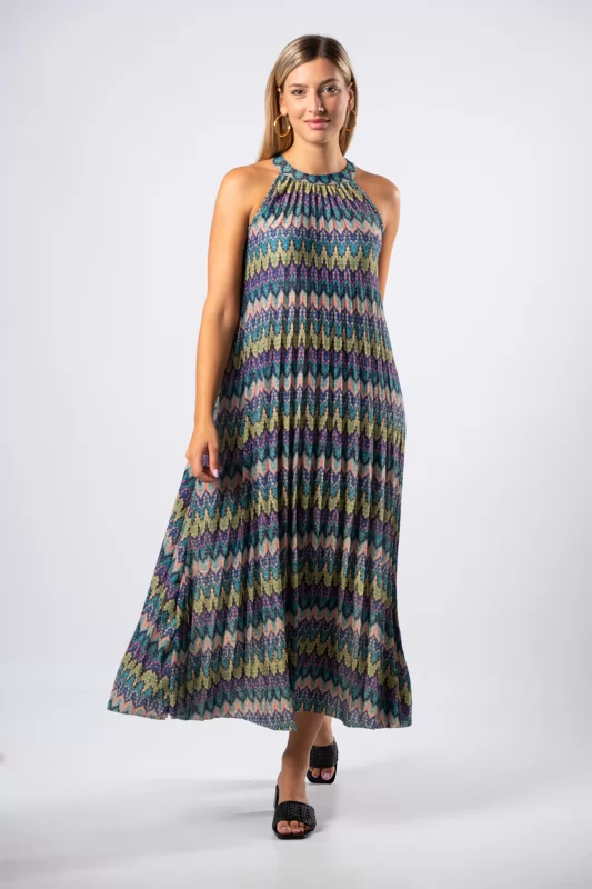 Φόρεμα Maxi Lurex Multicolor-Μπλε