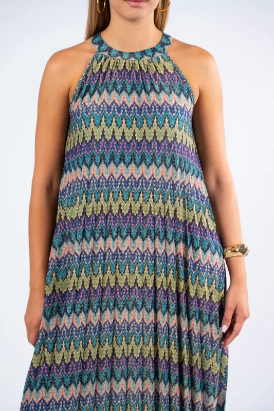 Dress maxi Lurex Multicolor-Blue