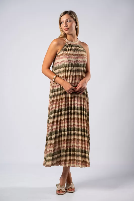  Dress Maxi Lurex Pink-Khaki