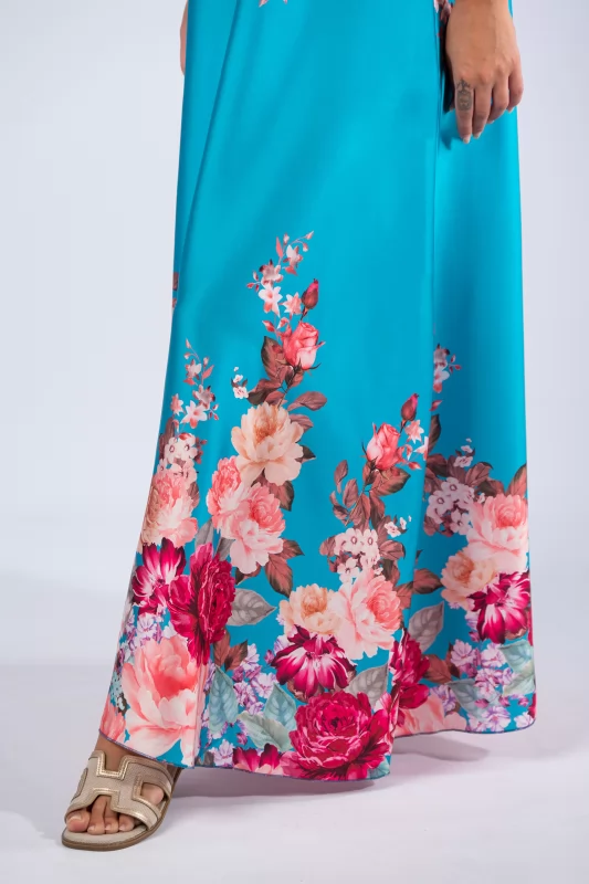 Φόρεμα Maxi Σατέν Floral Σμαραγδί