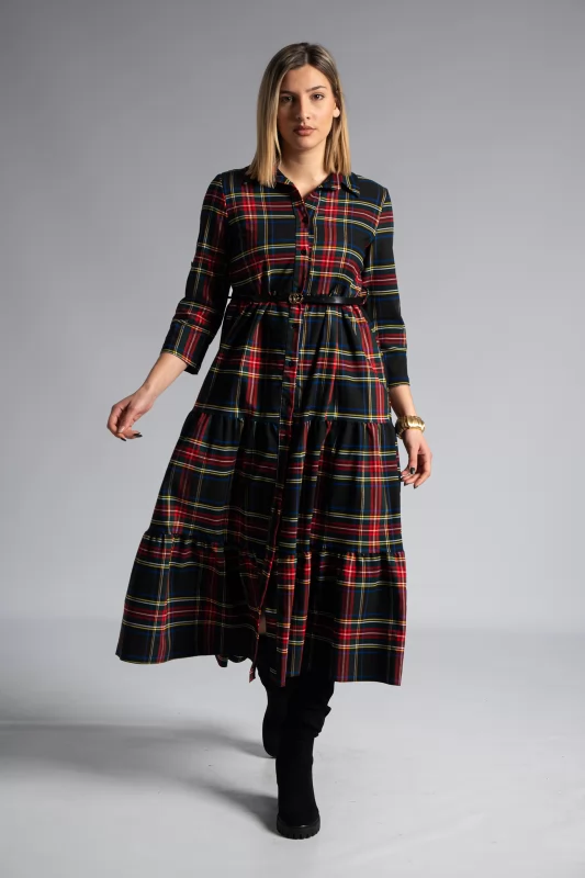 Maxi Semi Sheer Dress Plaid