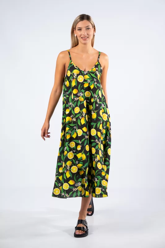 Dress Maxi Small Lemons Black