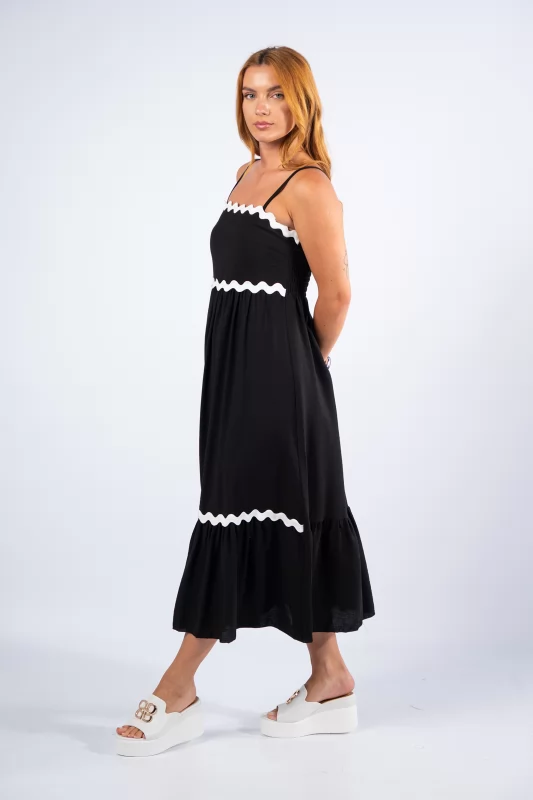 Φόρεμα Midi Wavy Ρίγες Μαύρο