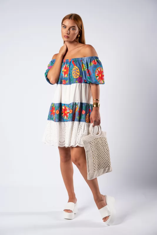 Φόρεμα Mini Boho African Λευκό