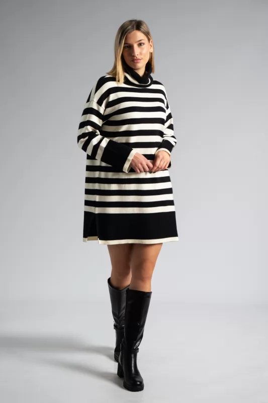 Knitted Dress Turtleneck Stripes