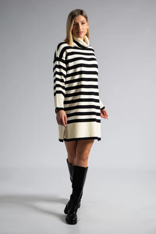 Knitted Dress Turtleneck Stripes