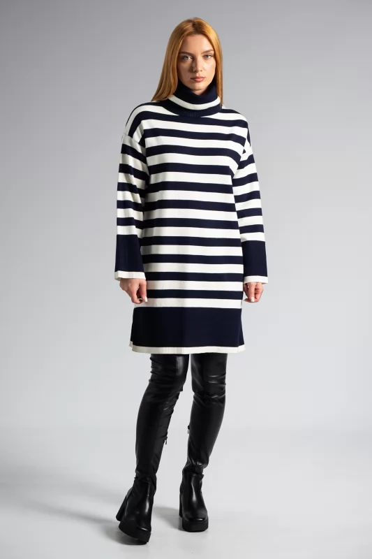 Knitted Dress Turtleneck Stripes