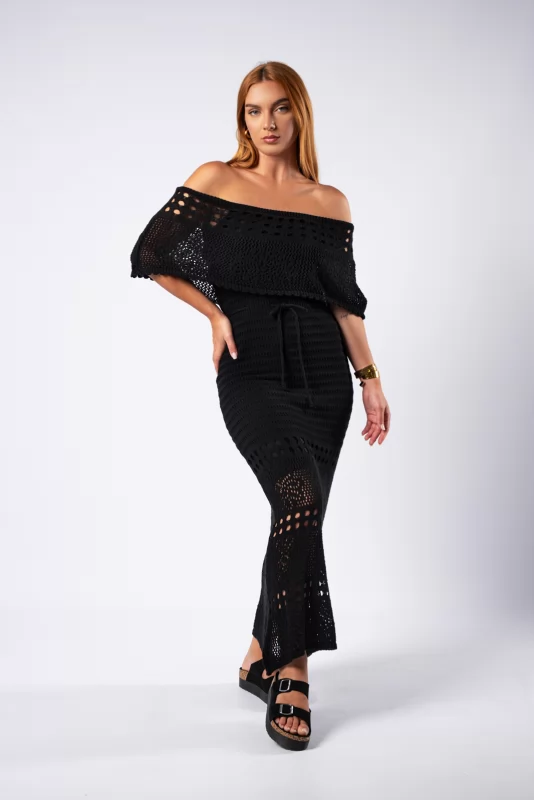 Dress Off-shoulder Crochet  Black