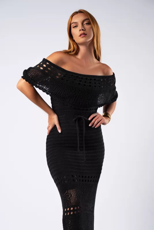 Dress Off-shoulder Crochet  Black