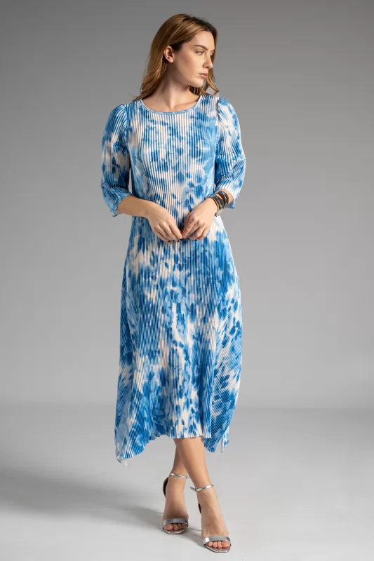 Pleated Dress Floral Blue