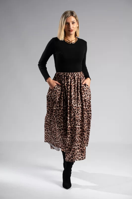 Φόρεμα Rib Maxi Animal Print