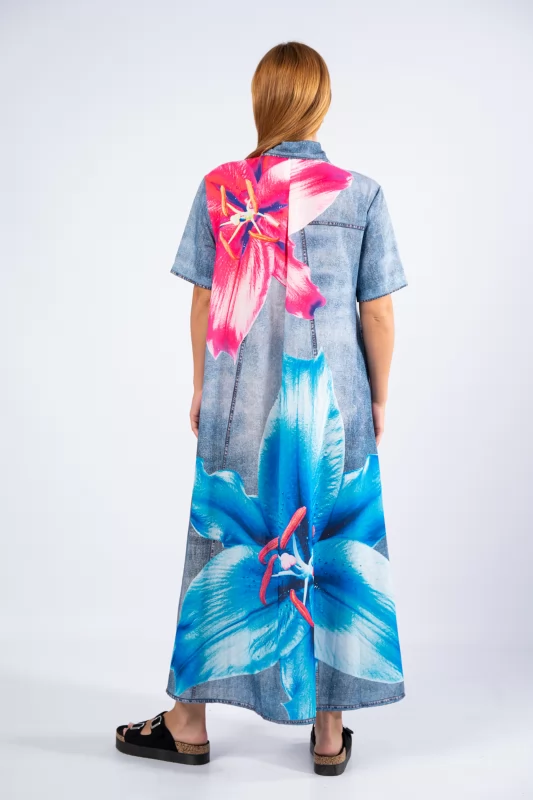 Φόρεμα Σεμιζιέ Floral Μπλε-Denim