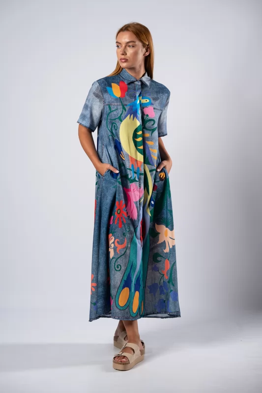 Φόρεμα Σεμιζιέ Peacock Multicolor-Denim