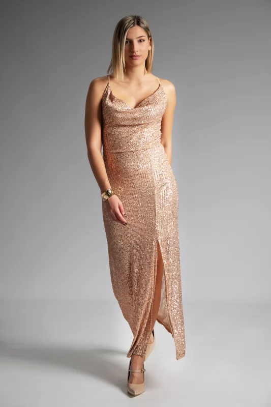 Dress Sequin Draped Gold