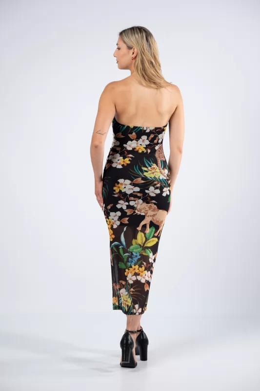 Dress Strapless Floral Black