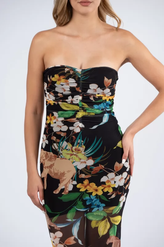 Dress Strapless Floral Black