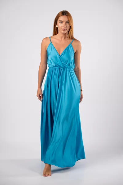 Φόρεμα Τιράντα Σατέν Γαλάζιο